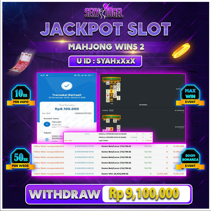 SEXYTOGEL JACKPOT SLOT MAHJONG WINS 2 Rp.9.100.000.,-LUNAS